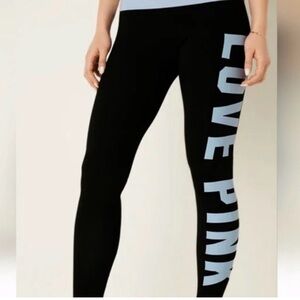 PINK Victoria's Secret Black & Baby Blue Fold-over Leggings